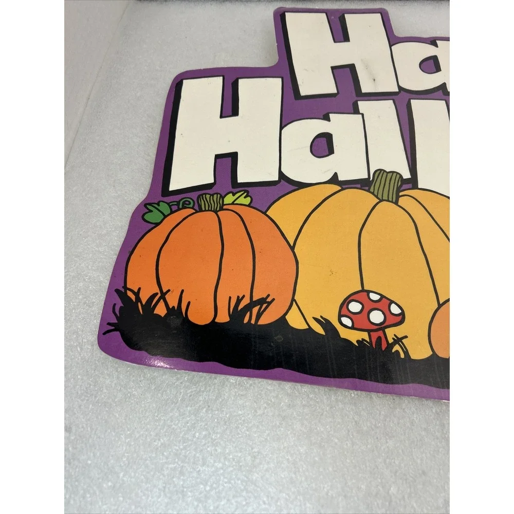 Die Cut Paper Laminate Happy Halloween Sign Black Cat Mushroom Pumpkin
